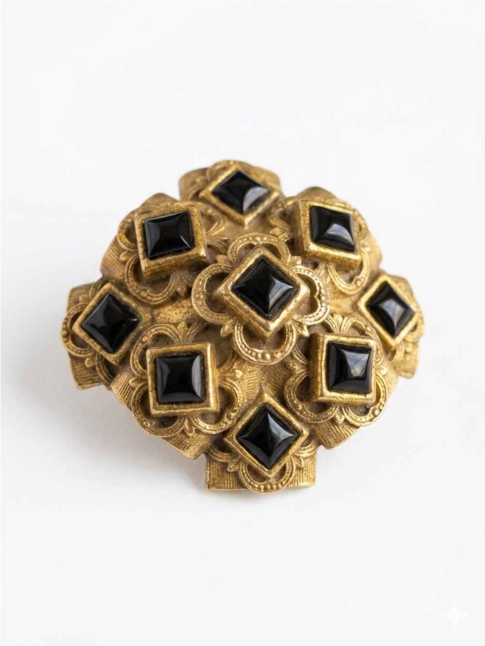 Original By Robert Dimensional Brooch Gold Tone Black Ornate Pin Vintage Signed